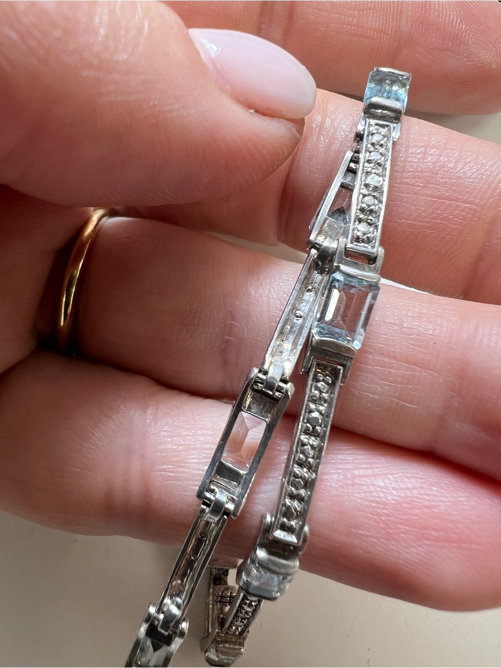 Sterling silver and aquamarine tennis bracelet